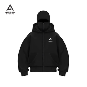 AIFRAN Premium Full <b>Face</b> Zip Up Hoodie <b>Men</b>’s Tracksuit Top Integrated <b>Mask</b> Hoody Custom Logo Plain White Winter Sweatshirt - Product Image 3