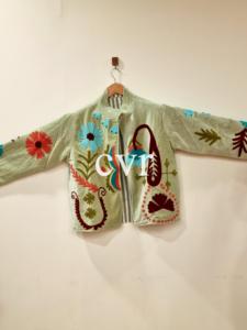 Veste en coton brodée à la main, col mandarin, manches longues, motif floral, style bohème, vêtement d'extérieur décontracté pour adulte, printemps - Product Image 2
