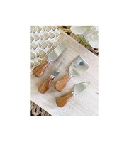 Ensemble de 4 outils de service pour fromage et beurre en acier inoxydable avec manche en bois – Meilleur produit, best-seller – Ensemble de couteaux à fromage