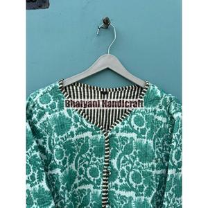 Indian Hand Block Printed Cotton Quilted Reversible Breathable Unisex Jacket for All-Season Winter Autumn Wear Finished Product - Product Image 2