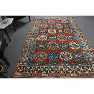 Vintage Turkish Wool <b>Rug</b> Red Blue Oversized <b>Boho</b> Area <b>Rug</b> 59 X 92 ft Patchwork Pattern Rectangle Hallway 10mm Thickness Latex - Product Image 3