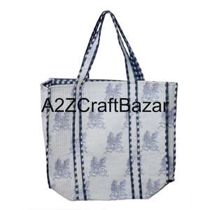Stylish Womens Cotton Quilted <b>Tote</b> <b>Bag</b> Handcrafted With Indian Block Print For Shopping Beach <b>Travel</b> And Office - Product Image 2