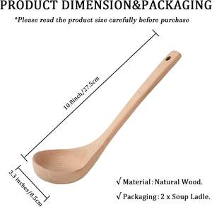 Lot de 2 louches à soupe en bois 10.8 louche de cuisine classique à long manche ustensiles pour la maison - Product Image 2