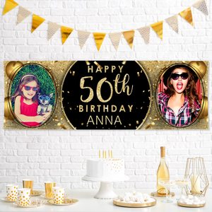 Bannières de fête d'<span class=keywords><strong>anniversaire</strong></span> personnalisées <span class=keywords><strong>avec</strong></span> nom et âge, décoration personnalisée, idées de fête, célébration commémorative, fournitures de fête minimalistes - Product Image 4
