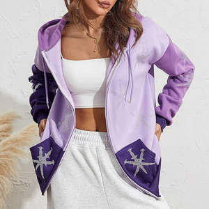 Nouveau à la mode de haute qualité unisexe hiver brodé strass sweat à capuche zippé brillant surdimensionné graphique sweat pull - Product Image 5