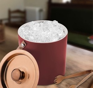 Stylish Stainless Steel <b>Ice</b> <b>Bucket</b> with Lid Handle and Tongs Rich Wine Finish Insulated Design for Modern Home Bar Use - Product Image 3