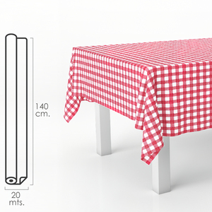 Rotolo di tovaglia in tela cerata antimacchia, 140 cm x 20 metri. Scacchi rossi - Product Image 1