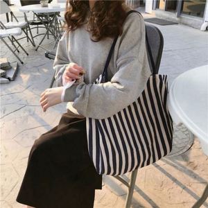 Hua Cheng Striped <b>Canvas</b> <b>Tote</b> Bag Large Capacity Fashion Design All Seasons Shopping Travel Use - Product Image 4
