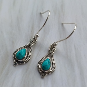 100% Solid 925 Sterling Silver Tibetan Turquoise Gemstone Handmade <b>Fine</b> Work Jewelry <b>Earring</b> for Women Giftz - Product Image 1