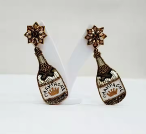 <b>Bee</b> bottle seed beads embroidery wine bottle earrings Cocktail beaded Statement bottle earring for women and girls - Product Image 2