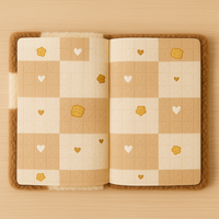 LABON Carnet de notes en peluche à carreaux brodés en biscuit avec bande élastique et marque-page de biscuits dorés