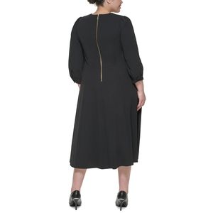 Abito Midi da Donna Calvin Klein Comodo a Trapezio con Spalle a Palloncino in Tessuto Crepe Nero Taglia 16W Vita Naturale - Product Image 2