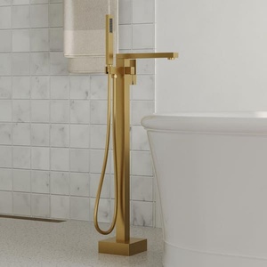 Mitigeur de baignoire sur pied pour salle de bain, haute qualité, design contemporain, eau chaude et froide, double poignée, en laiton - Product Image 5