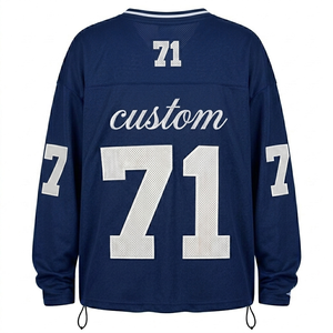 Custom Oversized Navy Blue American Football Jersey Breathable Polyester <b>Mesh</b> <b>Short</b> V Neck Printed High Quality Adult Sportswear - Product Image 4