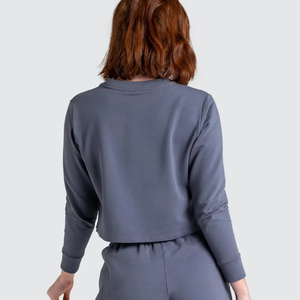 Proveedor Mayorista de Sudaderas de Cuello Redondo con Lavado Ácido Personalizado, Sudaderas de Gimnasio y Fitness de Otoño para Mujer, Sudadera Holgada de Algodón Lisa OEM - Product Image 5