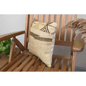 Almohada de lana de retazos Kilim Beige de 14x14 pulgadas de lujo, almohada rústica con estampado Floral y Vintage para ropa de cama tejida con seda - Product Image 3