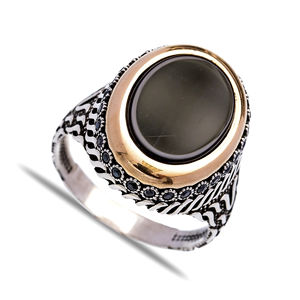 Ottoman Style Onyx Oval Cut Stone Turkish Wholesale Handcrafted Authentic 925 <b>Silver</b> <b>Men</b> <b>Ring</b> - Product Image 2