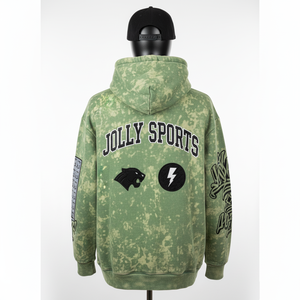 Sweat-shirt en molleton de coton lourd 380GSM vert délavé à l'acide avec broderie Logo personnalisé et détails en patch chenille Sweat-shirt basique - Product Image 3