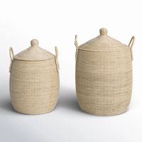 Panier de rangement rustique rond en jonc de mer naturel, écologique, sur pied, avec poignées, pliable, tressé à la main, vente en gros