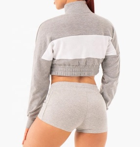 Haut court surdimensionné à manches longues pour femmes personnalisé 95% coton 5% Spandex Gym Hoodie brodé sur le devant Fitness Pull - Product Image 4