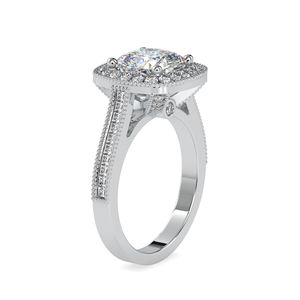 Dernier modèle de bague de fiançailles plaquée or rose 18 carats, ensemble milgrain taille coussin, bague de mariage pour femme en moissanite halo antique avec diamants - Product Image 2