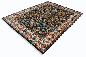 Tapis de salon moderne OEM, fait main en coton et laine, noir, rectangulaire, motif Oushak floral, antidérapant, poils moyens, direct - Product Image 2