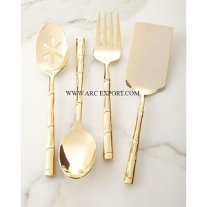 Juego de cubiertos planos decorativos de artículos de mesa pulidos de oro de latón macizo, juego de cubiertos de comida para hoteles y restaurantes, juego de cubiertos planos a la venta - Product Image 1