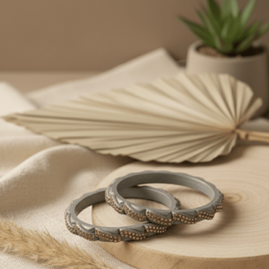 Silver Color Lac Fashion Bangle Set with Champagne Rhinestones - Product Image 3