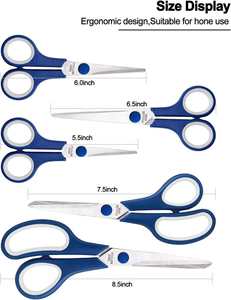 Ciseaux d'artisanat ensemble de 5 lames tranchantes en acier inoxydable tout usage cisailles bureau maison couture tissu ciseaux avec poignée ergonomique - Product Image 2