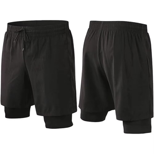 Men's Summer New Quick-Drying Basketball Fitness Training Shorts Custom Logo Double <b>Layer</b> Comfort with Solid Pattern OEM Service - Product Image 6