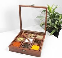 Artisanat brun Designer boîte à épices en bois cuisine et salle à manger grandes 9 boîtes de rangement d'épices 8x8x2 pouces