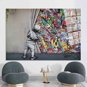 Toile d'art graffiti imprimée Banksy Boy : Décoration murale urbaine moderne, ART SUR VERRE TÉRMÉTRAL - Product Image 1