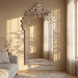 Trade Assurance Salon Stations Full Length Long Art Deco Handmade MDF Wood Framed Decorative Venetian <strong>Flowers</strong> Wall <strong>Mirror</strong> - Product Image 2