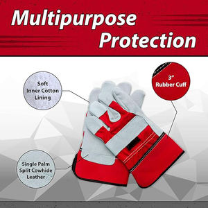 ถุงมือทำงานถุงมือยางเดี่ยวแยกฝ่ามือหนังวัวบุผ้าฝ้ายด้านในข้อมือยางนิรภัยหนังแยก - Product Image 5