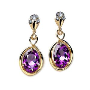 Boucles d'oreilles pendantes ovales en améthyste bleue 13×18 avec zircone cubique |   Boucles d'oreilles en argent sterling 925 plaqué or 18 carats pour mariage et cérémonie - Product Image 6