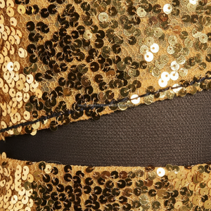 Robe de performance luxueuse à paillettes dorées avec manches en maille transparente, justaucorps de gymnastique professionnel pour la compétition et la scène - Product Image 6