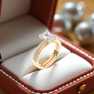 Anillo de compromiso de diamante moissanita de corte redondo y radiante de 2,55 quilates con centro de oro macizo de 2,00 quilates con banda a juego - Product Image 3