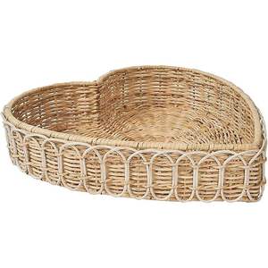 Provence 16\" Whitewash Rattan Heart <b>Tray</b> <b>Decorative</b> Hanging Woven Ornament for Nursery Events & Home <b>Decorative</b> <b>Trays</b> - Product Image 1