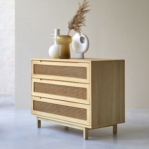 Muebles de madera de teca Mesita de noche con 3 cajones Combinación de ratán para dormitorio interior y hoteles-Cece - Product Image 6