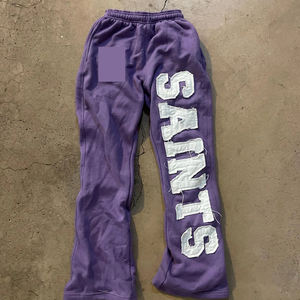 Vente de vêtements de créateur, pantalon de survêtement personnalisé délavé à l'acide, imprimé graphique, coupe masculine, bordure effilochée, délavé au soleil, pour un style décontracté, évasé ou droit - Product Image 4