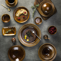 Vaisselle de buffet vintage durable personnalisée YAYU pour hôtels et restaurants, assiettes en céramique japonaise marron moucheté colorées pour restaurants