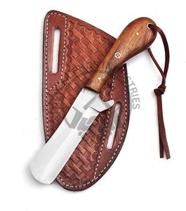 Cuchillo de camping multifuncional EDC hecho a mano para hombre, de acero con alto contenido de carbono 1095, estilo vaquero, con mango de madera de palisandro y cuero. - Product Image 6