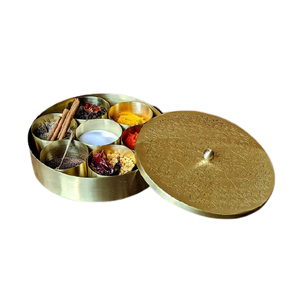 Bulk Brass <b>Masala</b> <b>Dabba</b> Container <b>Box</b> With Designer Lid Round Shape <b>Spice</b> <b>Box</b> Rack For Kitchen Accessories - Product Image 1