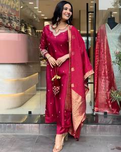 Maroon bordado tradicional Salwar Kameez traje con Dupatta mujer todas las estaciones fiesta boda Diwali - Product Image 5