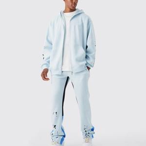 Ensemble de survêtement décontracté unisexe d'hiver avec capuche, veste zippée et pantalon, vêtements de sport, tenue d'entraînement, logo personnalisé, 100% coton respirant - Product Image 2