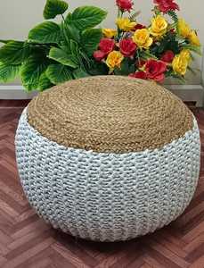 TEJIDO DE YUTE FORMA REDONDA SESIÓN NEGRO NATURAL POUFS DECORATIVO TAMAÑO Y FORMAS PERSONALIZADOS PARA HOGAR HOTELES RESTAURANTES - Product Image 3