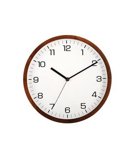Horloge murale ronde en bois de 12 pouces à piles pointeur en métal silencieux sans tic-tac et couvercle en verre pour bureau cuisine chambre - Product Image 1