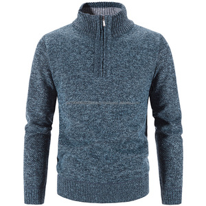 Automne hiver hommes couleur unie à manches longues col roulé fermeture éclair mâle pull sweat respirant survêtement tricoté pull - Product Image 4