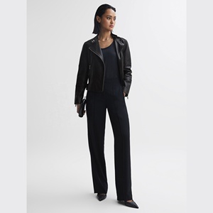 Veste en cuir pour femme, style vintage, à manches longues, imprimé vache, respirante, col rabattu, fermeture éclair - Product Image 2