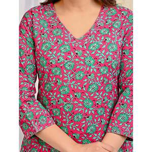 Pink Hand-Drawn Jaal Block Printed Cotton Kurta Pant Set Mulmul Dupatta Ethnic Indian Salwar Kameez for Occasions <b>Net</b> <b>Fabric</b> - Product Image 2